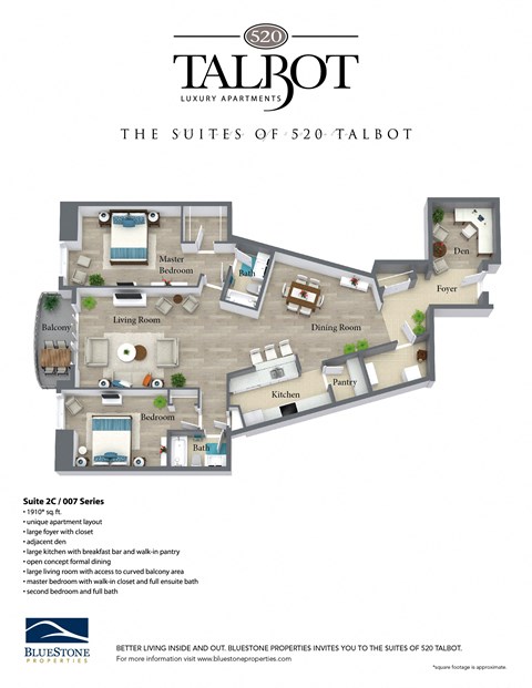 Floor plan for 2 beds, 2 baths, 1910 sqft